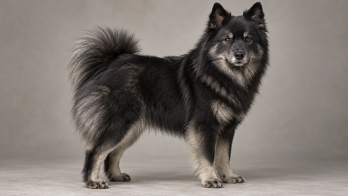 Rus Finosu köpek — koyu siyah-gri renk