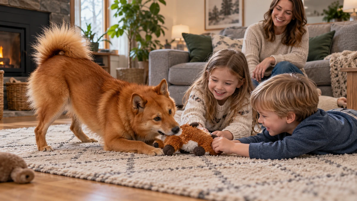Rus Finosu köpek — çocuklarla oyun