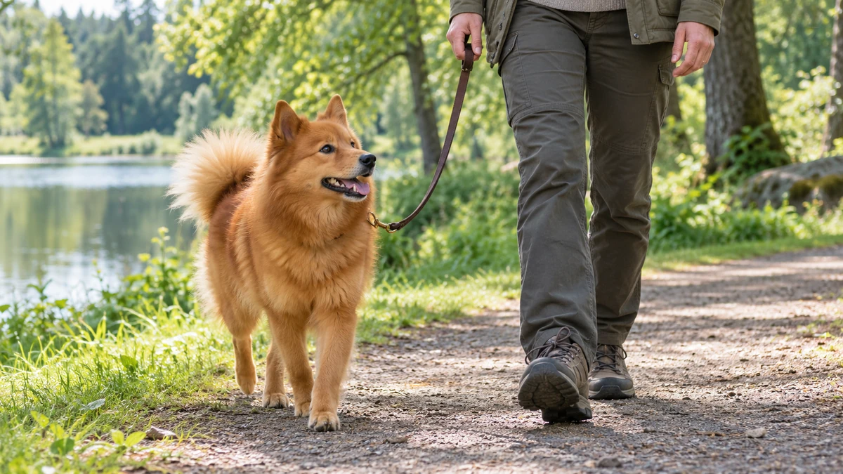 Rus Finosu köpek — parkta yürüyüş ve egzersiz